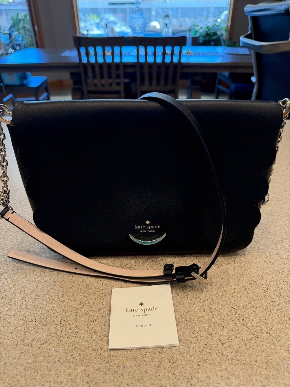 kate spade Black Scallop Crossbody w/ Pale Pink adjustable strap gold hardware